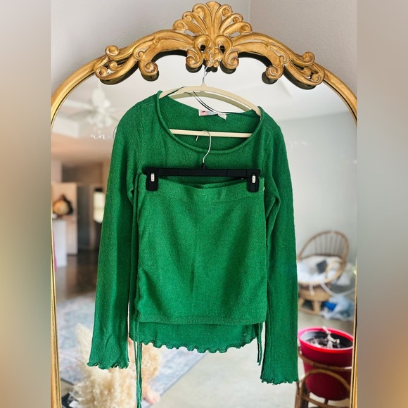 Free people green Sabo knit skirt set medium Xs nwot